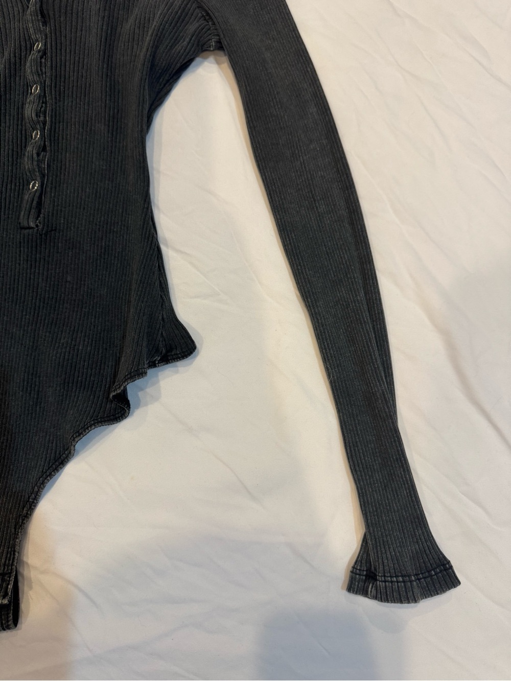 Ribbed Long Sleeve Snap-Front Bodysuit in Washed Black - Picture 2 of 3